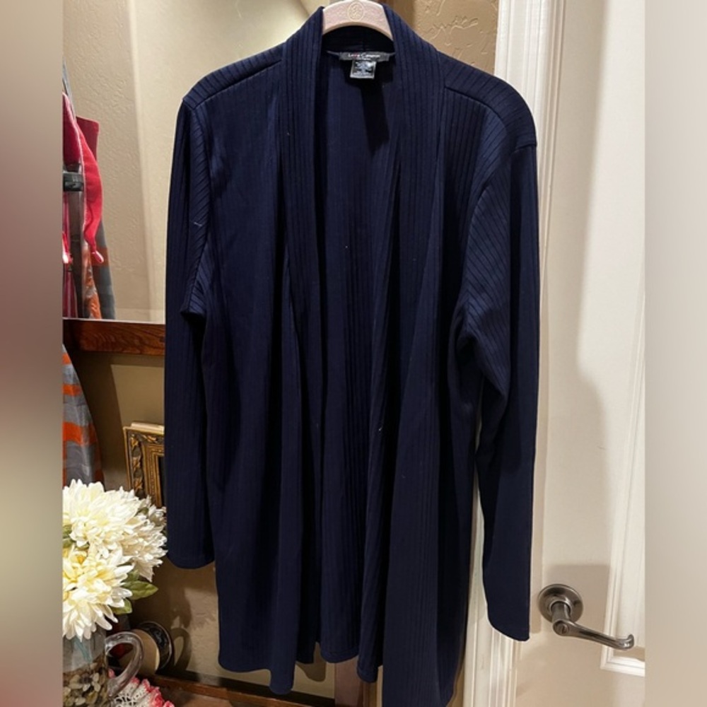 Love Cameron Solid Navy Casual Open Front Long Sleeve Light Weight Cardigan 3X